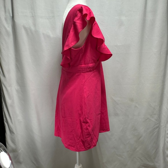 Superdown Pink Ruffle Sleeve Deep V-Neck Open Back Mini Dress Size L NEW - Picture 11 of 12